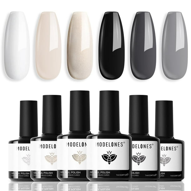 Set de esmaltes de uñas en gel modelones blanco y negro - 6 colores