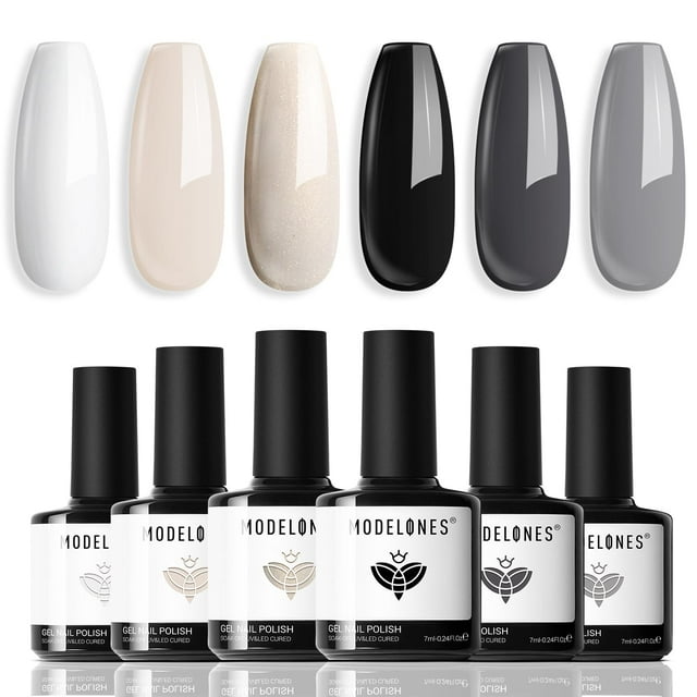 Set de esmaltes de uñas en gel modelones blanco y negro - 6 colores