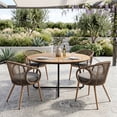 thumbnail image 4 of Dayalane Outdoor Dining Chairs Set of 2, Modern Rope Woven Patio Armchairs with Cushions, Wood-Look Metal Frame, All-Weather Furniture for Balcony, Backyard Bistro, Brown, 4 of 12