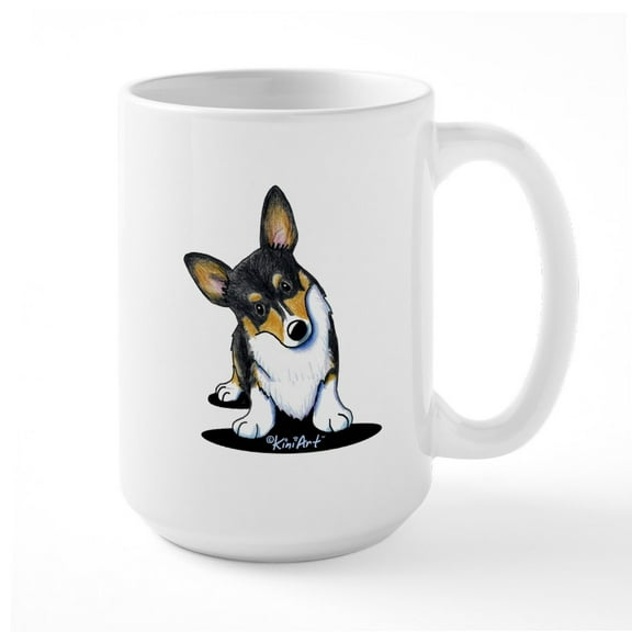 CafePress - Kiniart Tricolor Corgi Large Mug - 15 oz Ceramic Large White Novelty Mug