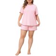 thumbnail image 2 of Agnes Orinda Women Plus Size Mother's Day 2 Piece Nightwear Round Neck Sleepwear Tops and Shorts Lounge Home Casual Pajama Sets 3X Pink, 2 of 6