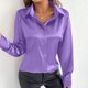 thumbnail image 5 of Sudadera con capucha extragrande,Blusa de manga larga para mujer, cuello vuelto, botones delanteros, poliéster spandex satinado, plisada, informal, para estar en casa, sopatenor, 5 of 9