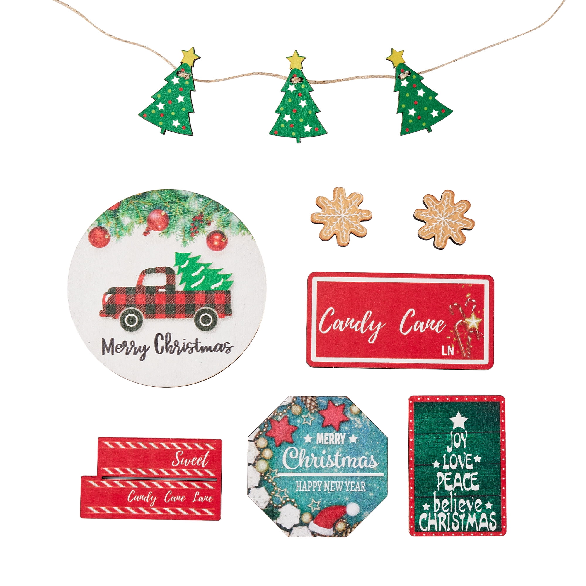 Sprifallbaby Christmas Tiered Tray Decor Set Wood Christmas Table Decor