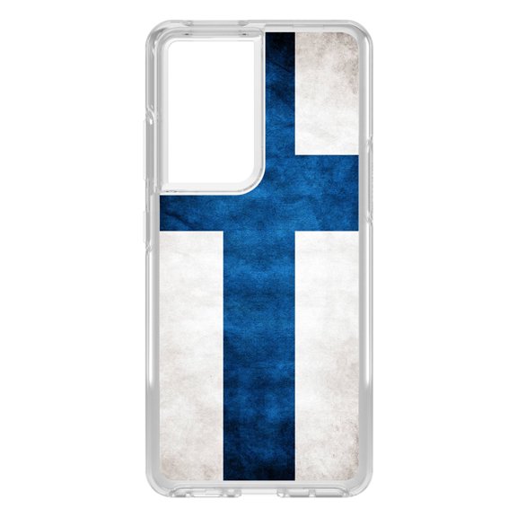 DistinctInk Clear Shockproof Hybrid Case for Galaxy S21 ULTRA 5G (6.8" Screen) - TPU Bumper, Acrylic Back, Tempered Glass Screen Protector - Finland Old Flag - Show Your Love of Finland