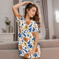 thumbnail image 3 of Honeii Flower Print Women's Loose Short Sleeve Nightgown, Soft Cotton Sleepwear, Comfy Loose Fit Pajama Dress for Sleep and Lounge, 3 of 6