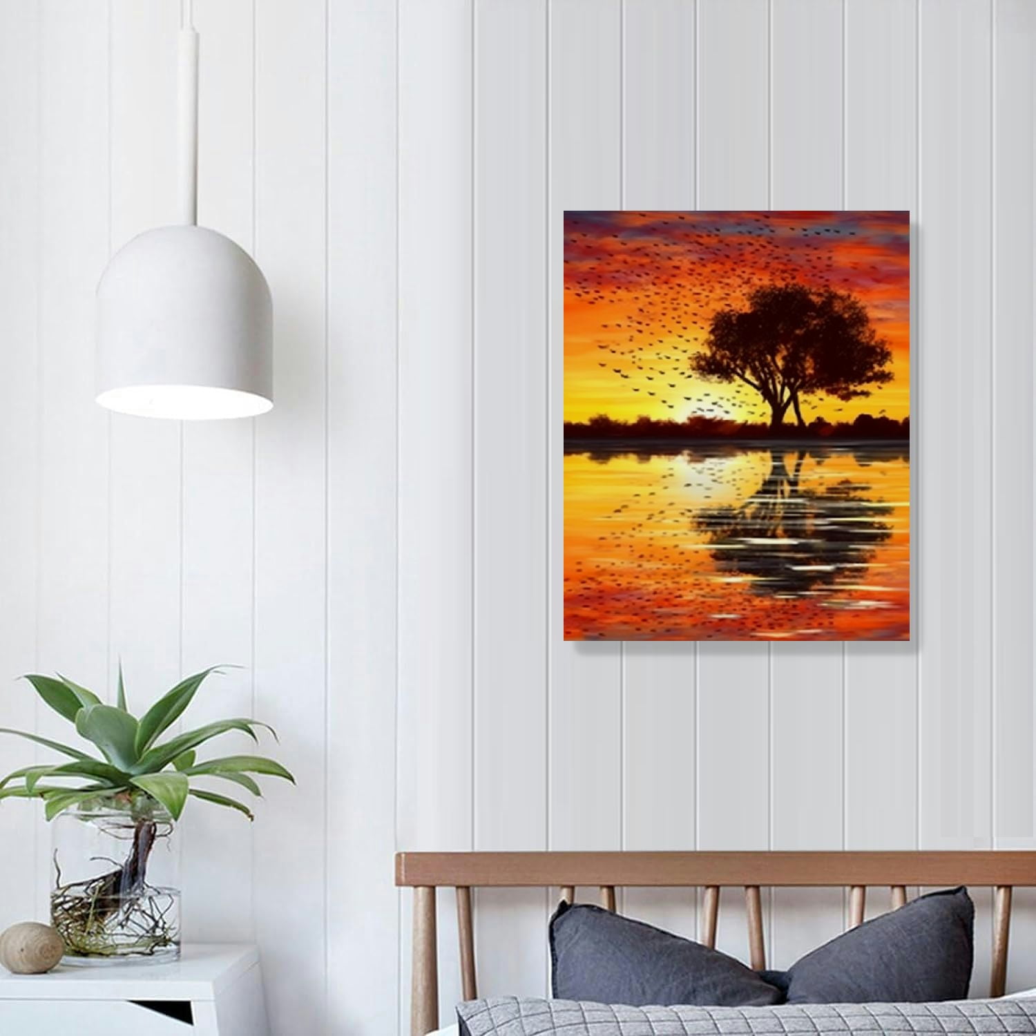 Nawypu  Music Wall Art Abstract Guitar Tree Lake Sunset Canvas Paintings Guitar Wall Art Decor Music Picture Guitar Artwork Printed for Bedroom Living Room Music Lover Decor Framed