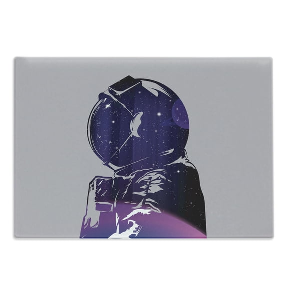 Outer Space Cutting Board, Exposure of Cosmonaut Star Clusters Celestial Cosmic Body Side Graphic Design, Decorative Tempered Glass Cutting and Serving Board, Large Size, Pink Purple, by Ambesonne