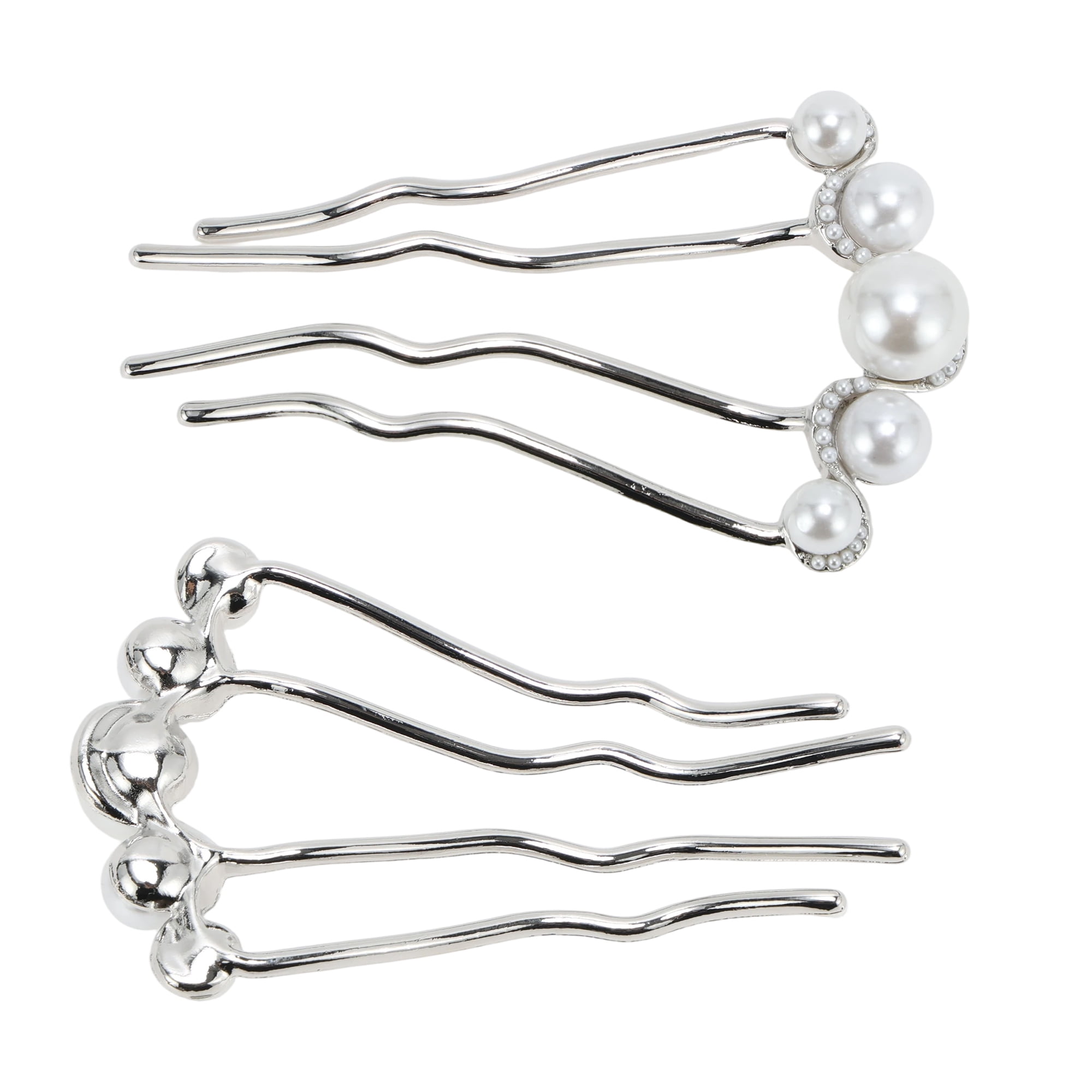 Unique Bargains Fashion U-shaped Faux Pearls Decorative Hairpin for Women 1 Pc Silver Tone