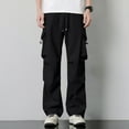 thumbnail image 2 of Tiweut Mens Pants Long Wide Straight Leg Elastic Waisted Outdoor Walking with Pockets Relaxed Fit Trousers Black,3XL, 2 of 4