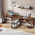 thumbnail image 2 of 94.5 inch Two Person Desk with Keyboard Tray, Extra Long Home Office Desk with Storage Shelves for Two People (Rustic Brown), 2 of 7