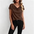 thumbnail image 5 of Fashion Cowl Neck Tops for Women Dressy Casual Short Sleeve Shirts Summer Clothes Outfits Brown L, 5 of 5