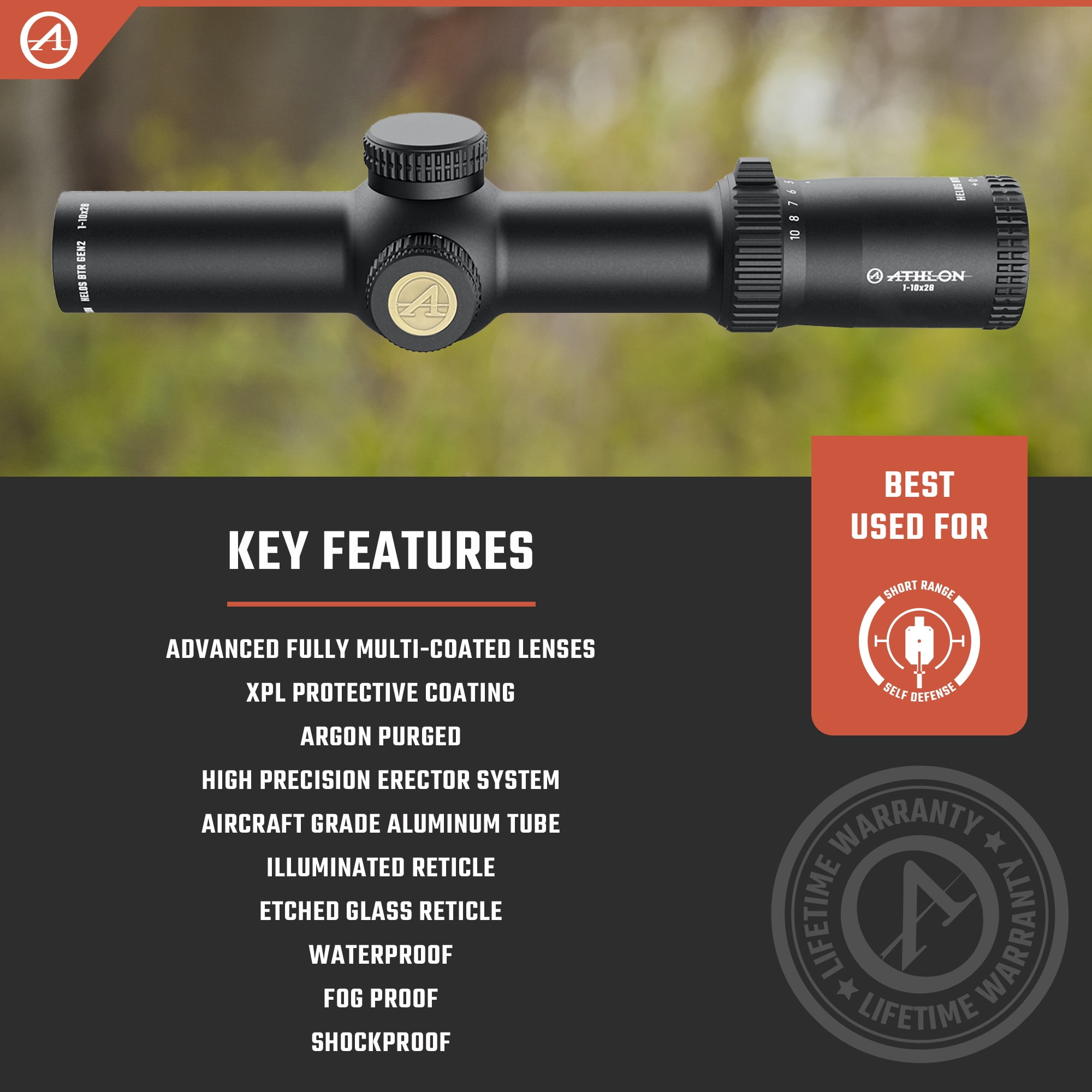 Athlon Optics Helos BTR Gen 2 Rifle Scope 1-10x 28mm Illuminated ATMR4 MOA Reticle Matte Black