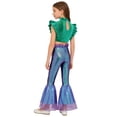 thumbnail image 4 of Aislor Girls Mermaid Two Piece Outfit Iridescent Cap Sleeve Crop Top with Flared Fishtail Bottoms Green Purple B 8, 4 of 6