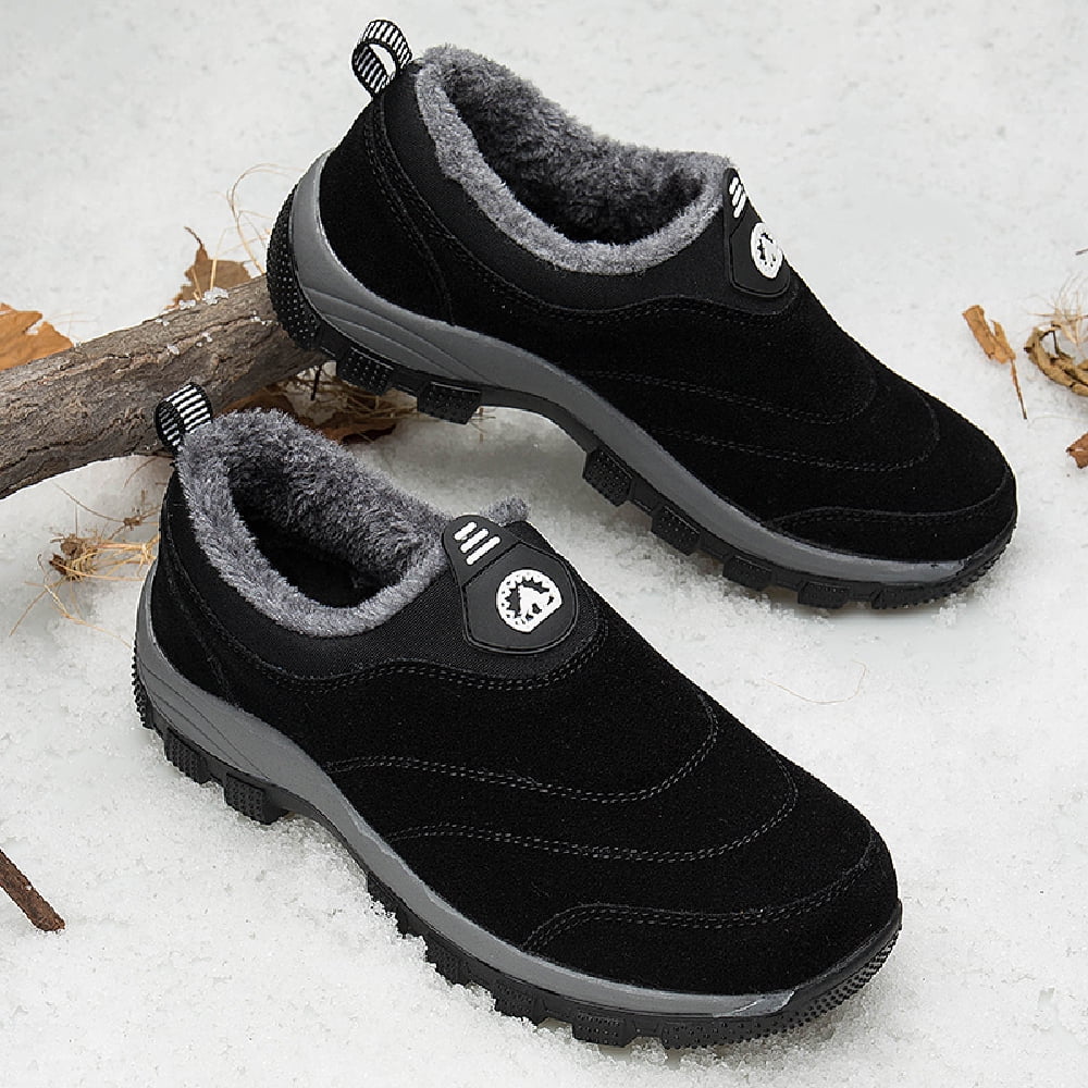 Mens Non-Slip Snow Boots Winter Outdoor Sports Shoes Fashion Casual Cotton Shoes Warm Fur Lined Hiking Shoes Black 9.5 UK