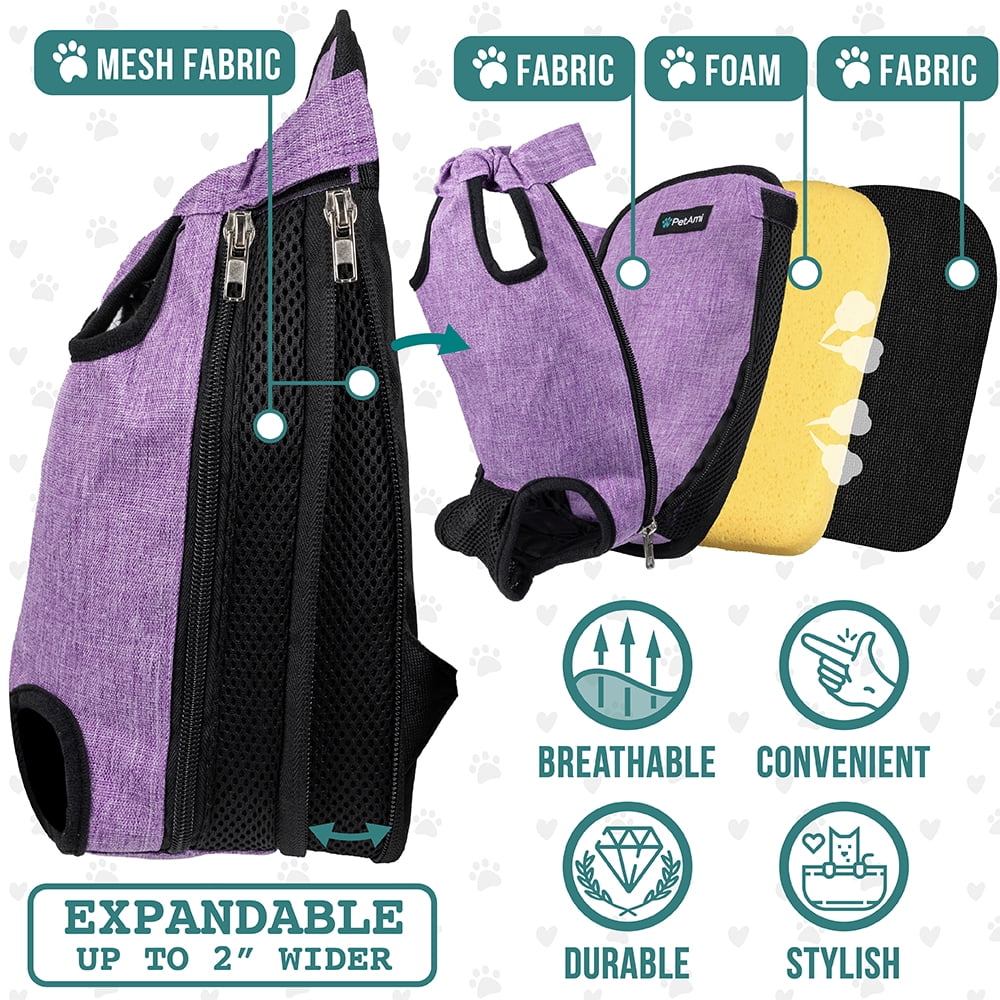 PetAmi Dog Carrier Backpack, Adjustable Dog Pet Cat Front Carrier Backpack | Ventilated Dog Chest Carrier for Hiking Camping Travel, Sling Bag for Small Medium Dog Cat Puppies, Small, 5-9 lbs, Purple