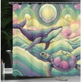 thumbnail image 3 of Ambesonne Nautical Shower Curtain, Whale and Turtle Hippie, 69"Wx70"L, Seafoam Purple and Pink, 3 of 4