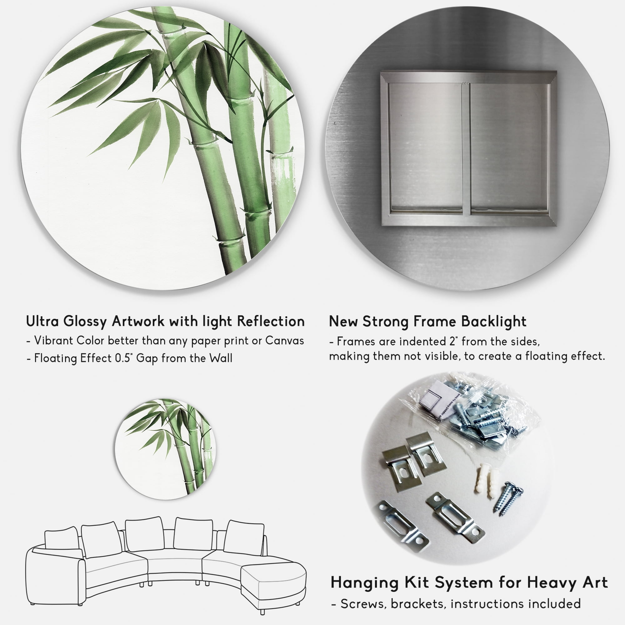 Designart 'Palm Bamboo Detail On White II' Traditional Circle Metal Wall Art 29x29 - Disc of 29