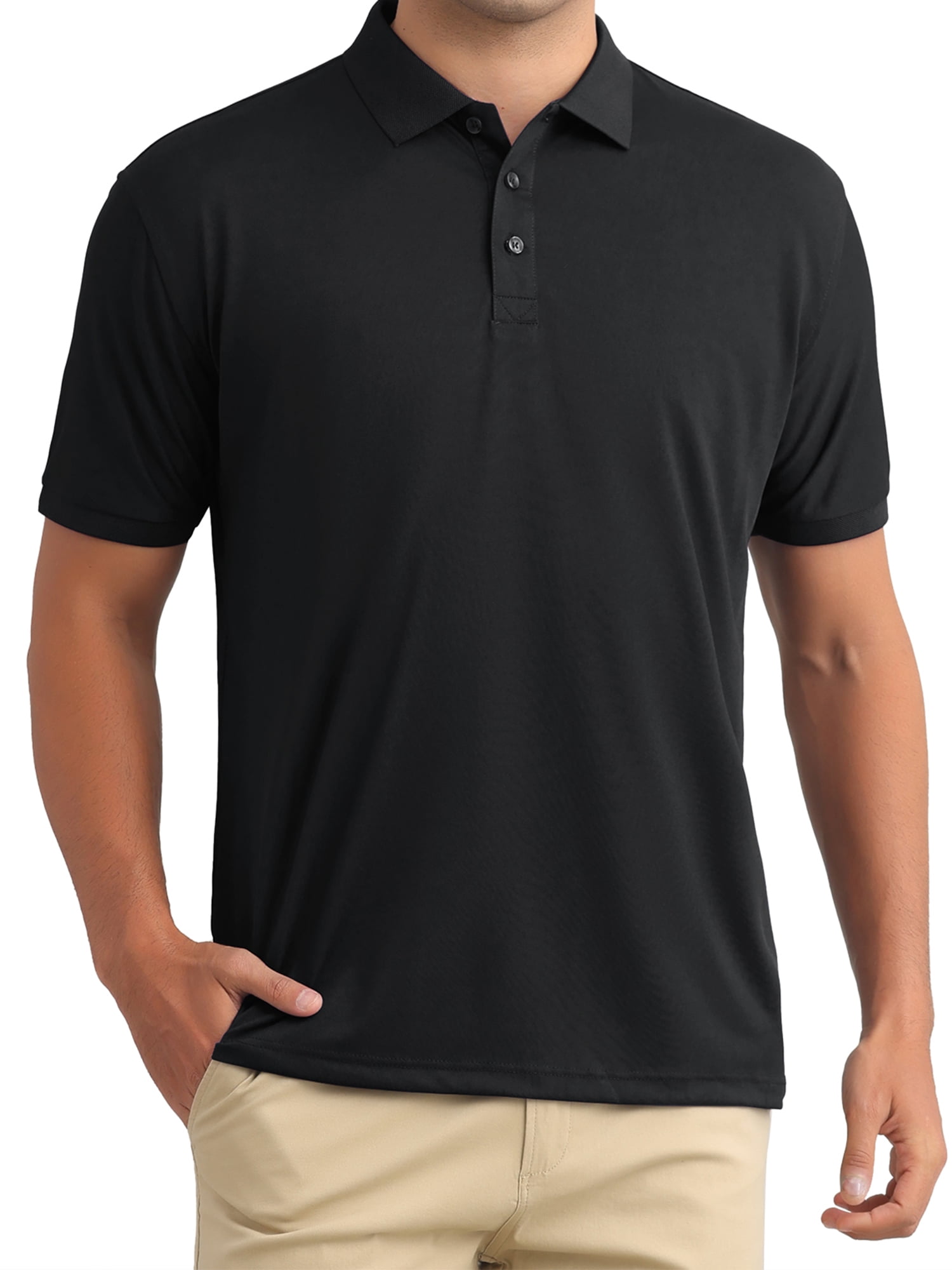 DARING DIVA Men's Solid Stretch Short Sleeve Slim Fit Golf Shirt M Black