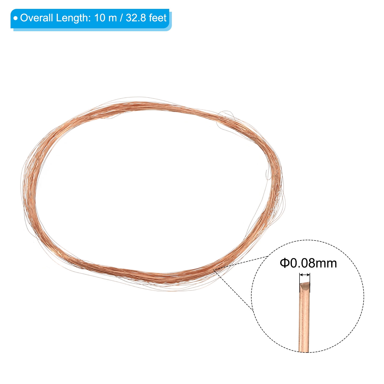 Uxcell 33 Feet Solid Bare Copper Wire 40 Gauge 99.9% Pure Copper Wire 0.08mm Dia Soft Beading Wire for Garden Branches