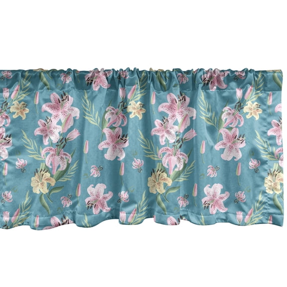 Ambesonne Floral Valance Pack of 2, Natural Lily Flower Patterns, 54"X18", Pale Pink Rose