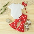 thumbnail image 4 of Spring New Baby Girls Short Sleeved Jumpsuit Striped Strawberry Print Red Flared Pants With Hairband Set Girl Casual Outfit, 4 of 8