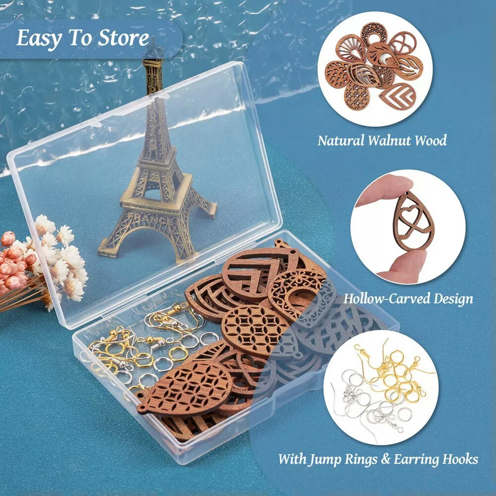 U8MO 10 Pairs Walnut Wood Laser Cut Pendants Teardrop DIY Jewelry Earring Making Kit