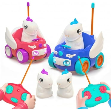 2 Pack Unicorn Remote Control Cars for Girls Kids Ages 2-6, YCFUN Toddler RC Unicorn Toy Cars with Lights & Music, Christmas & Birthday Gifts