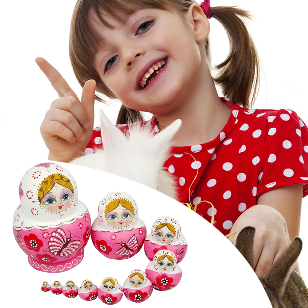 TOBBOMEY Muñecas Matrioska Rusas De Madera – Set De Nido Artesanal Para Decorar Y Jugar