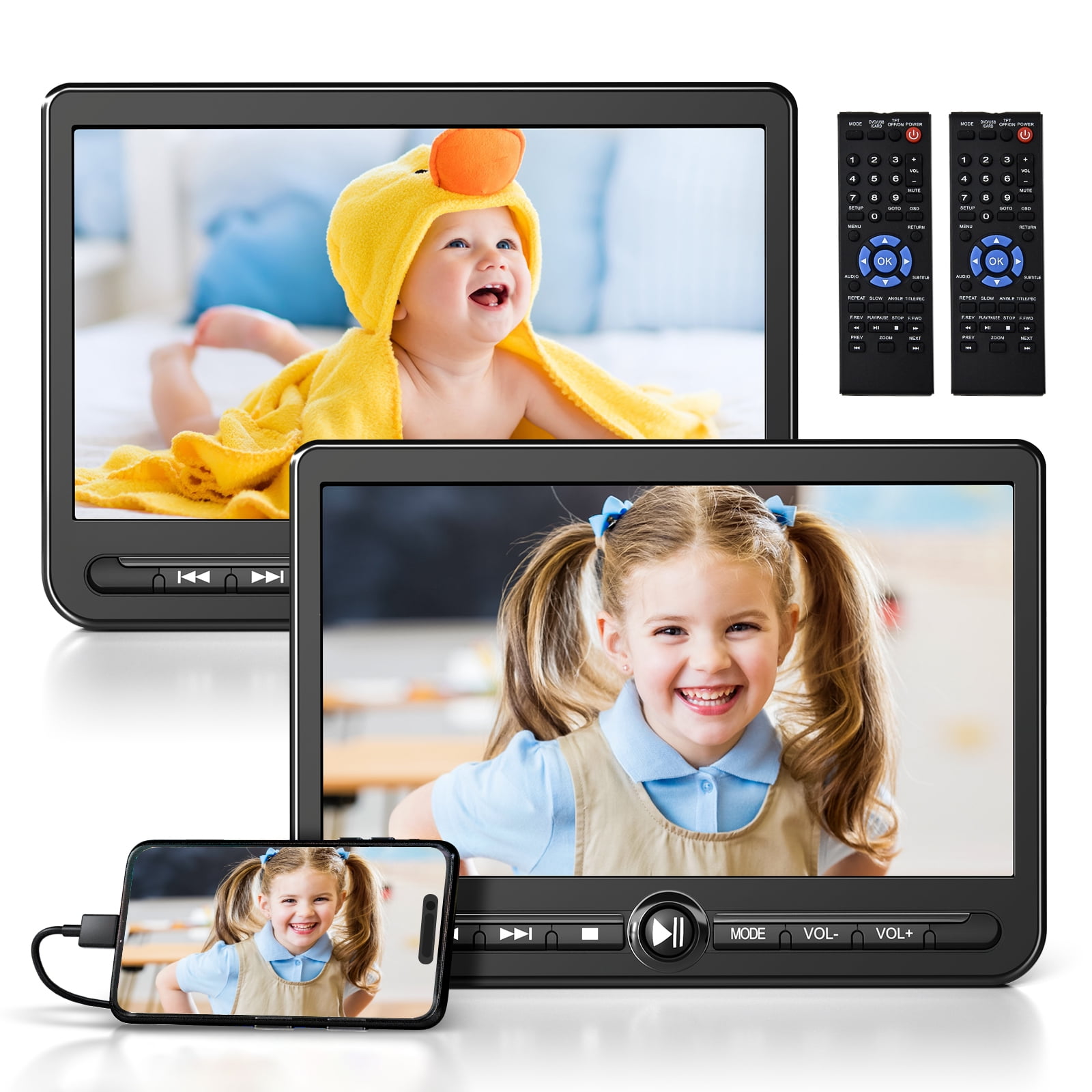 ARAFUNA 10.5" Portable Dual DVD Player for Car,6H Rechargable Headrest Dual Screen DVD Player Support Play A Same & Two Different Movies,CD/DVD/USB/SD
