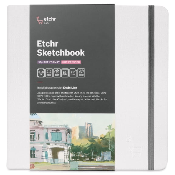 Etchr Mixed Media Hardbound Sketchbook - Hot Press, Square, 8" x 8", 100 lb