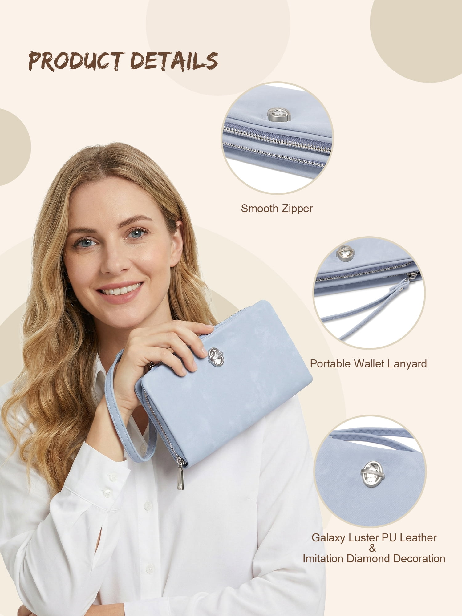 Punplita Women Wallet Leather Long Wallets for Women with Zipper and Card Holder