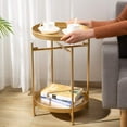 thumbnail image 2 of 2-Tier Round Gold Side Table, Outdoor Small Folding Accent Stand with Removable Tray, Anti-Rust Metal Asional Table for Balcony Patio Living Room, Nightstand for Bedroom(Gold), 2 of 9