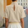thumbnail image 5 of Qiopertar Women's Blouse Stand Collar Short Sleeve Elegant Casual Loose Work Office Tunic Tops, Khaki XL, 5 of 7