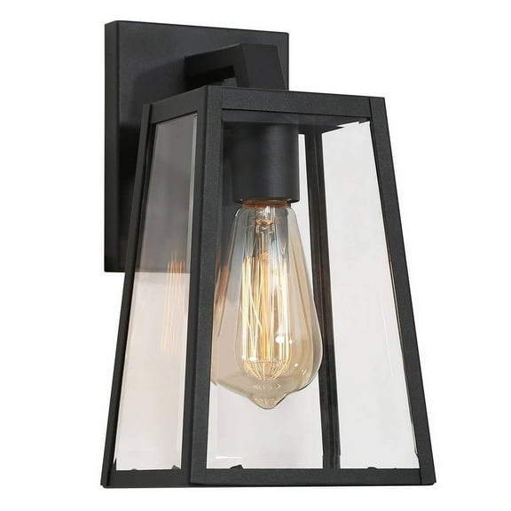 LNC Black Outdoor Trapezoid Wall Sconce with Clear Glass, Wet-Rated Porch & Garage Light