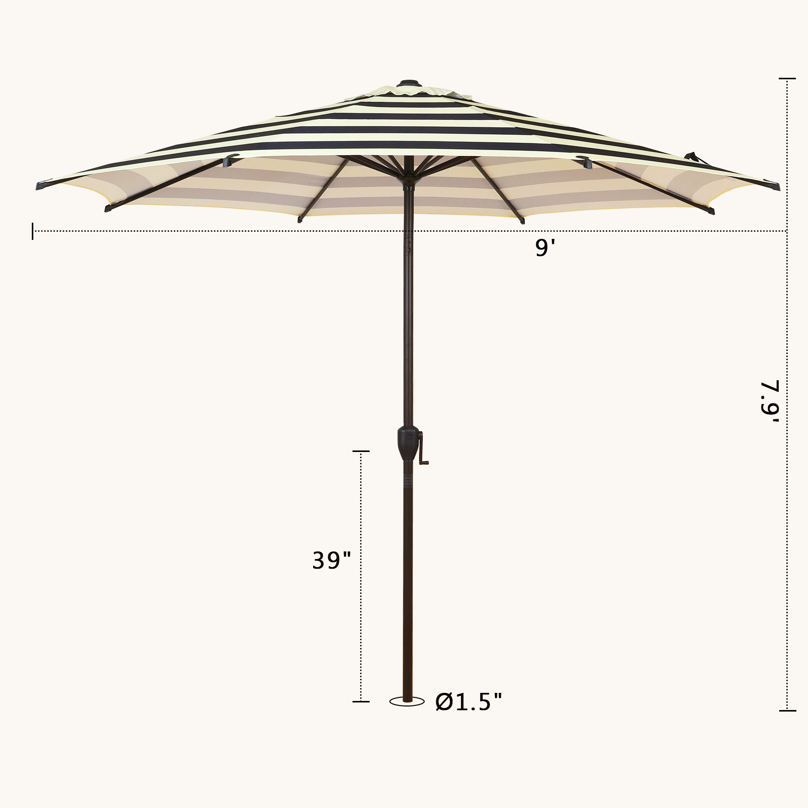 Abba Patio 9ft Outdoor Umbrella with Crank and Tilt, Black & Cream Stripe photo 6