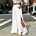 thumbnail image 6 of SETOOFF Women Elastic Drawstring High Waist Wide Leg Pants Side Snap Split Hem Palazzo Pants Deep Pockets Street Walking Workout Casual Trousers Daily Travel Womens Pants, 6 of 9