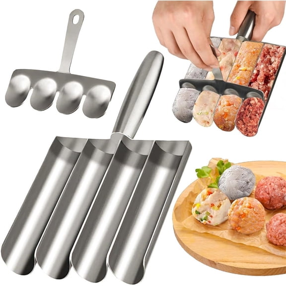 Stainless Steel Meatball Maker Tool,New 4-in-1 Manual Meat Baller Making Tool Accessories,for Kitchen Cooking (4 Tube)