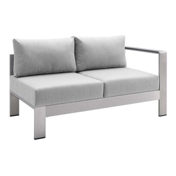 Afuera Living Fabric Outdoor Patio Right Arm Loveseat in Silver Gray