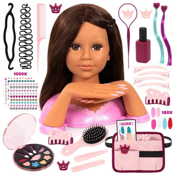 Bayer Design: Charlene Magic Nails - Brunette - Doll Styling Head, 10.5" Tall Bust, Movable Hands, Design Makeup-Hair-Nails, Beauty Salon Toy, Kids 3 