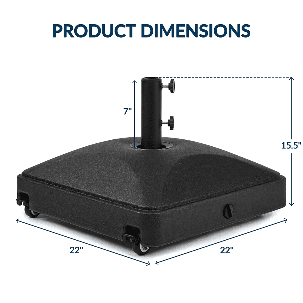 Renwick Square Rolling Umbrella Base Stand with Rounded Corners, Black