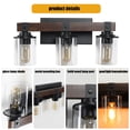thumbnail image 5 of 3 Lights 18.5inch Bathroom Vanity Light Fixtures , Wooden Farmhouse Vanity Lights Rustic Bathroom Lights Over Mirror with Clear Glass Shade Black Industrial Wall Sconce, 5 of 7