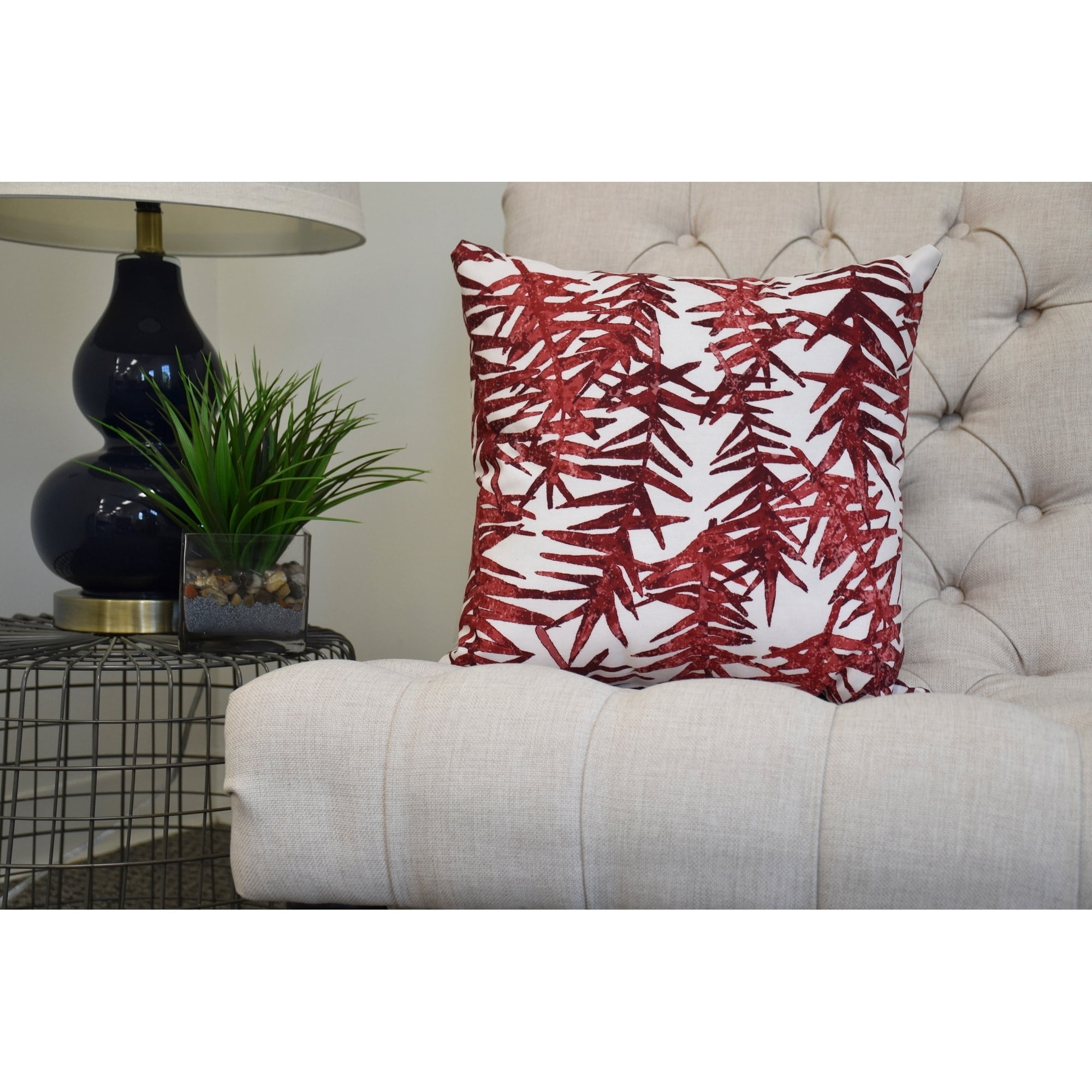 Simply Daisy, 16 x 16Inch, Spikey, Floral Print Pillow, Red