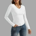thumbnail image 2 of 2024 Women's V Neck Long Sleeve Basic T-Shirt - Slim Fit, Polyester Spandex, Daily Office, 2 of 6