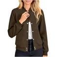 thumbnail image 4 of ZQGJB Women Bomber Jacket Lightweight Casual Button Down Long Sleeve Mock Neck Varsity Jackets Shackets with Pockets Fashion Outwear Coat Brown S, 4 of 8