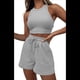 thumbnail image 1 of Conjuntos de Verano para Mujer, Conjunto Informal de 2 Piezas con Top Corto y Pantalones Cortos de Punto Gofre, Ropa de Dormir Gris M, 1 of 9