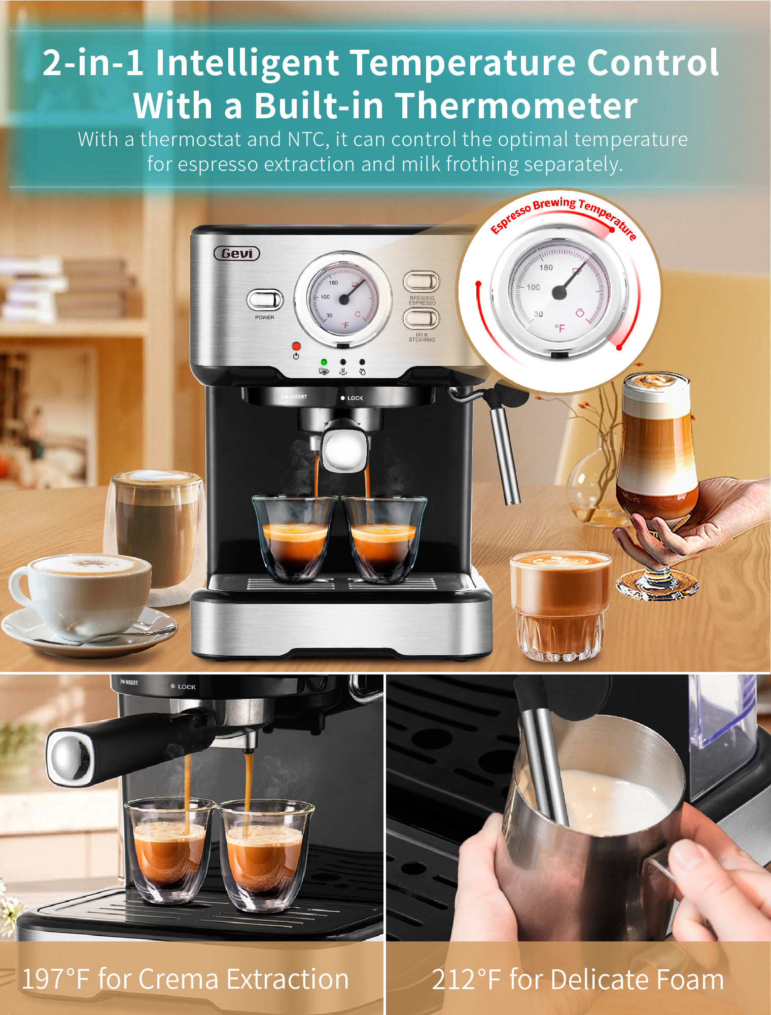 Gevi Espresso Machine with steamer 15 Bar Cappuccino Coffee Maker for Latte Mocha - image 3 of 9