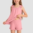 thumbnail image 2 of mgoYE Girl Clothes Size 7-8 Girls Summer Clothes Girl Outfits Print Ruffle Sleeveless Top + Casual Short 2 Piece Cute Clothing Set(Pink,13-14 Years), 2 of 7
