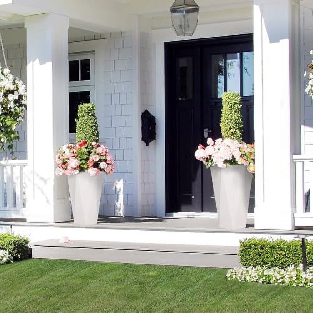22.4 Inch Tall Planters Set of 2, Large Flower Pot Outdoor and Indoor, with 2 Trays and a Water Level Monitor and Wheels for Patio, Porch, Living Room, or Home Office