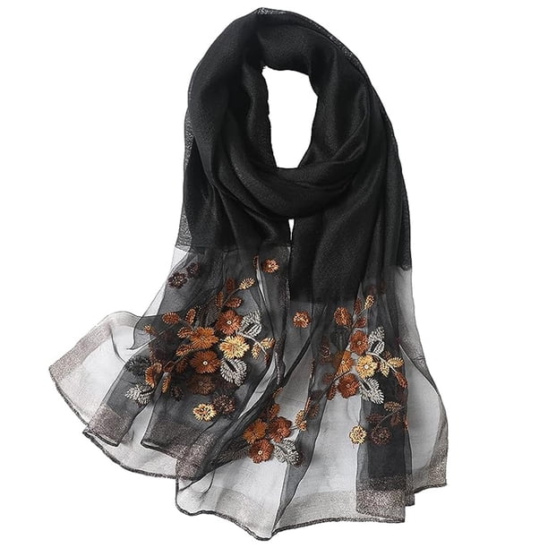 Bufanda de seda para mujer, chales y envolturas livianos para bodas, chal de pashmina de moda, bufanda bordada