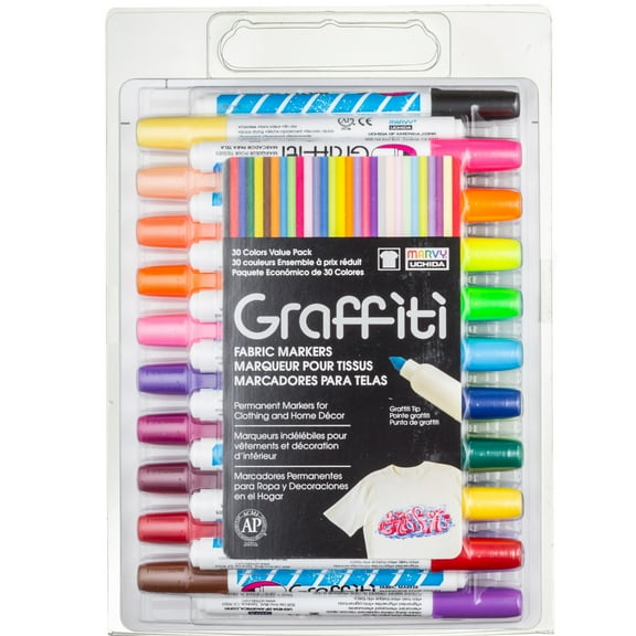 Marvy Uchida Fabric Markers, Graffiti Colors, 30-Pack